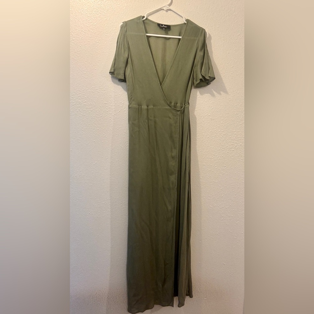 Elegant Olive Green Wrap Dress